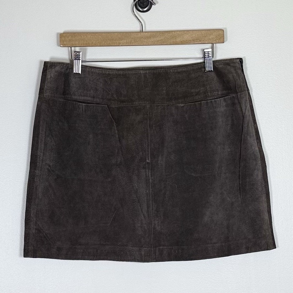 Vintage Y2K Mossimo Womens Suede Leather Mini Skirt Size 12 Dark Brown Western